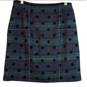 Talbots Navy/ Green Plaid Skirt Wool Velvet Dots Sz. 16 Holidays